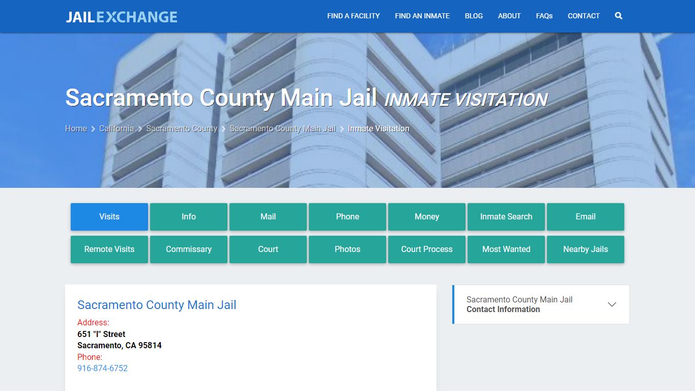 Inmate Visitation - Sacramento County Main Jail, CA